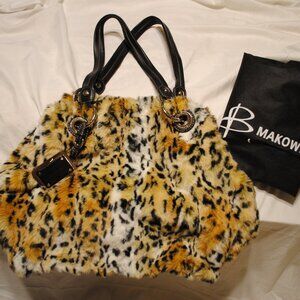NEW MAKOWSKY FAUX FUR ANIMAL PRINT TOTE BAG